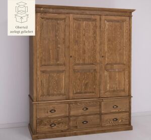 Landhaus Kleiderschrank mit Schubladen, braun gewachst,...