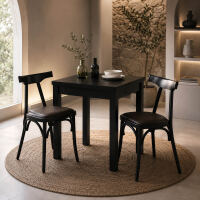 Dining Set 3-teilig Schwarz – Tisch mit 2 gepolsterten Stühlen