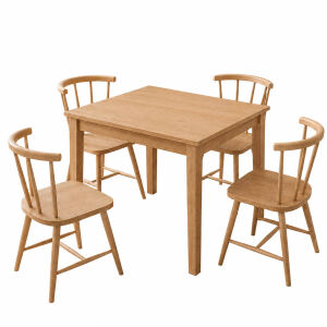 Dining-Komplettset 5-teilig: 4 Stühle + Tisch, Skandi-Look, Buche natur