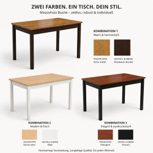 Massivholz-Esstisch Buche – 70x120cm, Holztöne individuell kombinierbar