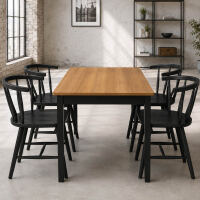 Essgruppe Industrial mit 4 schwarzen Windsor-Stühlen