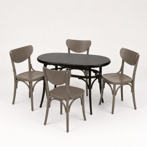 Esszimmer-Set 5-teilig mit ovalem Esstisch und 4 Holzstühlen, schwarz/braun