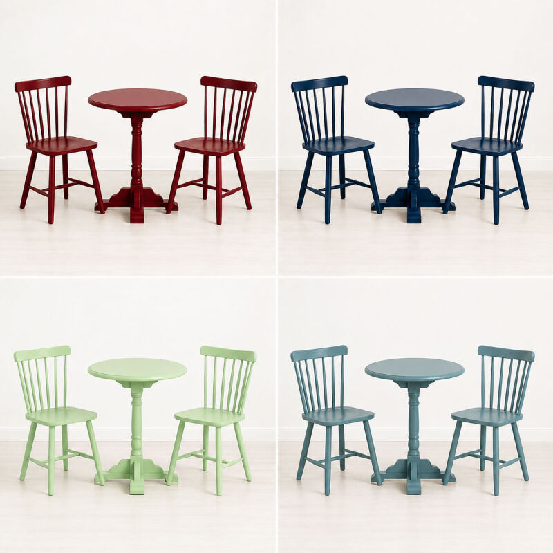 Essplatz-Set aus Massivholz - freie Farbwahl – Nordic Style – 2 Stühle mit Rundtisch