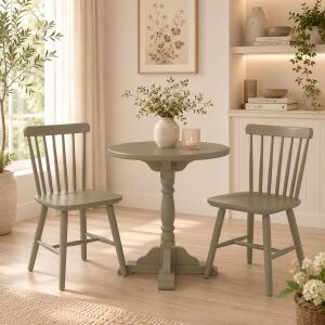 Essplatz-Set aus Massivholz - freie Farbwahl – Nordic Style – 2 Stühle mit Rundtisch