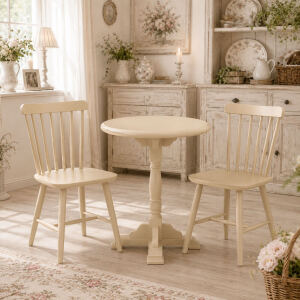 Essplatz-Set aus Massivholz - freie Farbwahl – Nordic Style – 2 Stühle mit Rundtisch