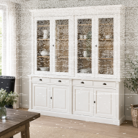 Großer Vitrinenschrank Salzburg Landhausstil, cremeweiß-braun