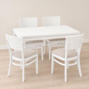 Massivholz-Esszimmer-Set 5-teilig weiß | Tisch & 4 Polsterstühle