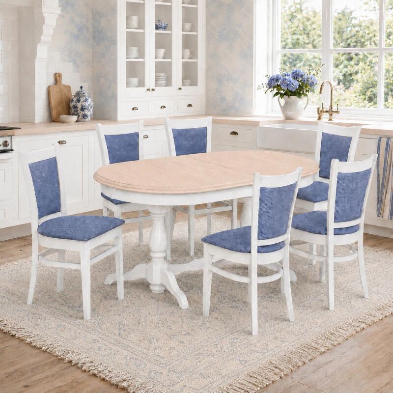 Esszimmer-Set Landhaus 7-teilig mit Ausziehtisch und 6 Stühlen