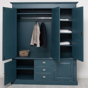 Großer Kleiderschrank im Antik-Look- Landhausschrank nachtblau