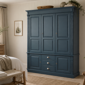Großer Kleiderschrank im Antik-Look- Landhausschrank nachtblau