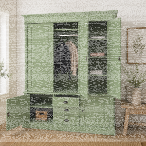 Großer Schrank im Landhausstil- Kleiderschrank blassgrün Antik-Look