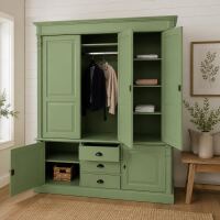 Großer Schrank im Landhausstil- Kleiderschrank blassgrün Antik-Look