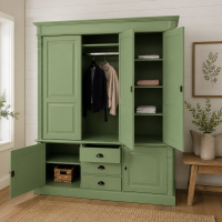 Großer Schrank im Landhausstil- Kleiderschrank blassgrün Antik-Look