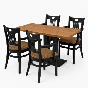 Esszimmer-Komplettset 5-teilig mit Tisch und 4 Polsterstühlen, schwarz/braun