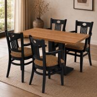 Esszimmer-Komplettset 5-teilig mit Tisch und 4 Polsterstühlen, schwarz/braun