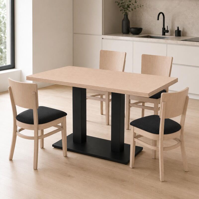 Esszimmer-Set 5-teilig mit 4 Polsterstühlen und Tisch | Buche weiß gebeizt
