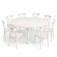 Esszimmer-Set Weiß: Rundtisch Ø 200 cm & 8 Stühle