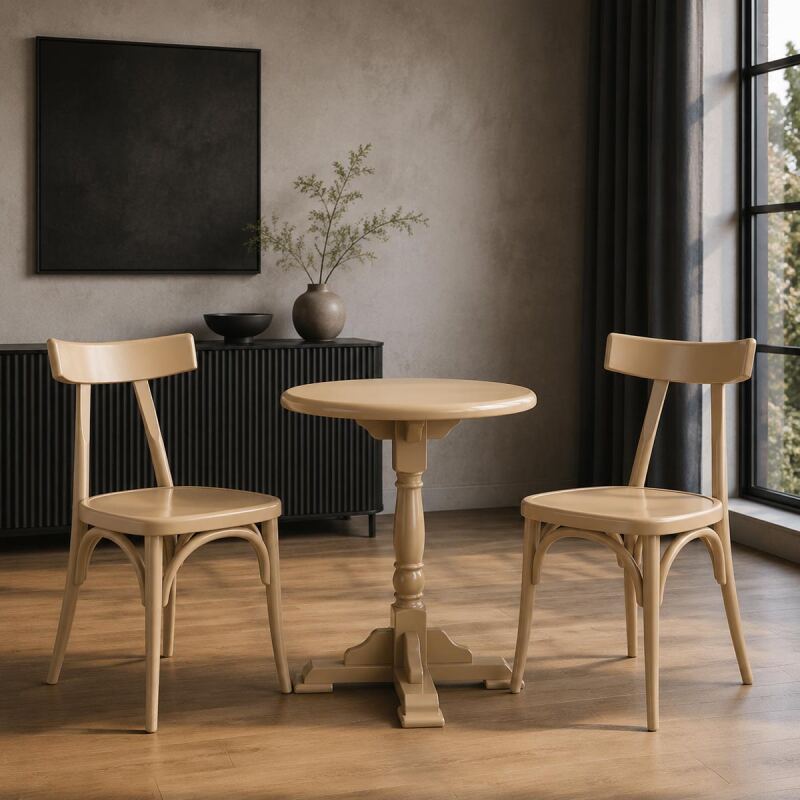 Esszimmer-Set mit 2 Holzstühlen & rundem Bistrotisch | RAL-Farbe nach Wunsch