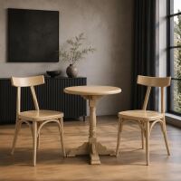 Esszimmer-Set mit 2 Holzstühlen & rundem Bistrotisch | RAL-Farbe nach Wunsch