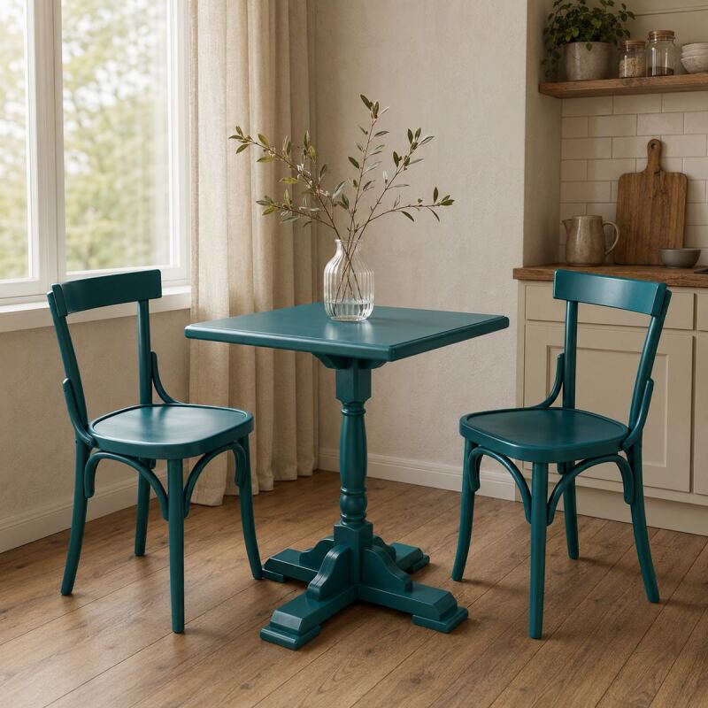 Esszimmer-Set mit 2 Bugholzstühlen & Tisch 70 × 70 cm, viele RAL-Farben wählbar