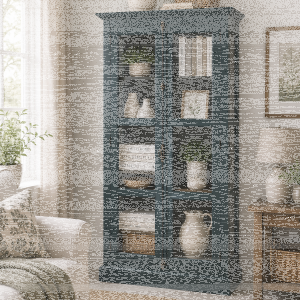 Landhaus Vitrine -  Schrank mit Glastüren Ozeanblau