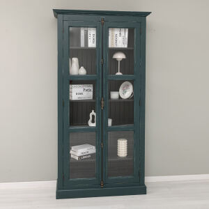 Landhaus Vitrine -  Schrank mit Glastüren Ozeanblau
