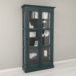 Landhaus Vitrine -  Schrank mit Glastüren Ozeanblau
