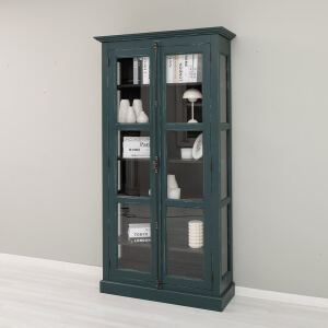 Landhaus Vitrine -  Schrank mit Glastüren Ozeanblau