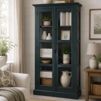 Landhaus Vitrine -  Schrank mit Glastüren Ozeanblau