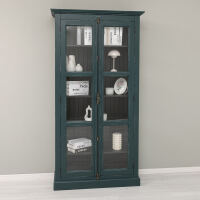 Landhaus Vitrine -  Schrank mit Glastüren Ozeanblau
