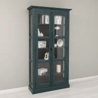 Landhaus Vitrine -  Schrank mit Glastüren Ozeanblau