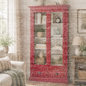 Vitrinenschrank im Antik-Look - rote Vitrine mit Schubladen