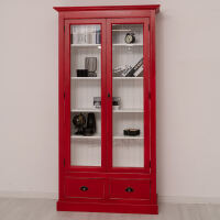 Vitrinenschrank im Antik-Look - rote Vitrine mit Schubladen