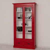 Vitrinenschrank im Antik-Look - rote Vitrine mit Schubladen