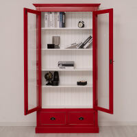 Vitrinenschrank im Antik-Look - rote Vitrine mit Schubladen