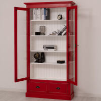 Vitrinenschrank im Antik-Look - rote Vitrine mit Schubladen