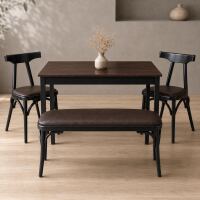 Esszimmer-Komplettset 4-teilig im Caféhausstil | Tisch, Bank & 2 Stühle