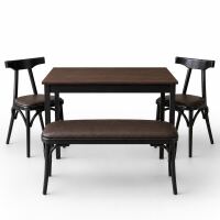 Esszimmer-Komplettset 4-teilig im Caféhausstil | Tisch, Bank & 2 Stühle
