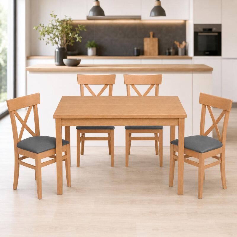 Esszimmer-Set Buche 5-teilig mit 4 Polsterstühlen + Tisch