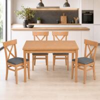 Esszimmer-Set Buche 5-teilig mit 4 Polsterstühlen + Tisch