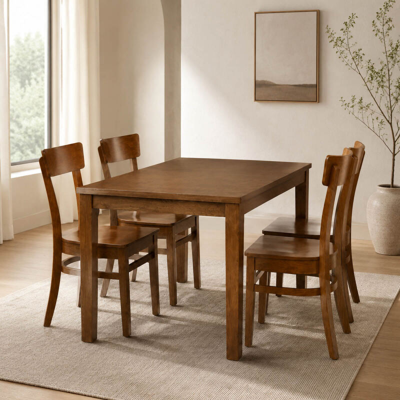 Esszimmer-Set 5-teilig mit 4 Holzstühlen Buche | Design: Nussbaum