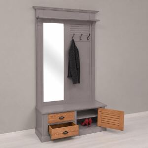 Garderobe mit Lamellentüren - Landhausgarderobe braungrau