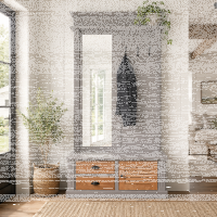Garderobe mit Lamellentüren - Landhausgarderobe braungrau