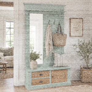 Pastellgrüne Garderobe - Shutterdesign im Flur