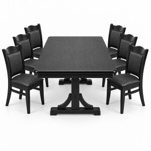 7-teiliges Esszimmer-Set Schwarz | Ausziehtisch & 6 Stühle
