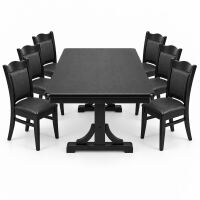 7-teiliges Esszimmer-Set Schwarz | Ausziehtisch & 6 Stühle