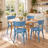 5-teiliges Esszimmer-Set Buche Natur & Pastellblau