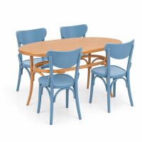 5-teiliges Esszimmer-Set Buche Natur & Pastellblau
