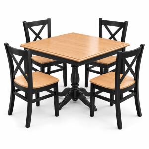 Essgruppe im Landhausstil – Tisch 100×100 cm mit 4 Stühlen in Buche Natur/Schwarz