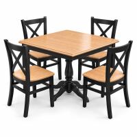 Essgruppe im Landhausstil – Tisch 100×100 cm mit 4 Stühlen in Buche Natur/Schwarz